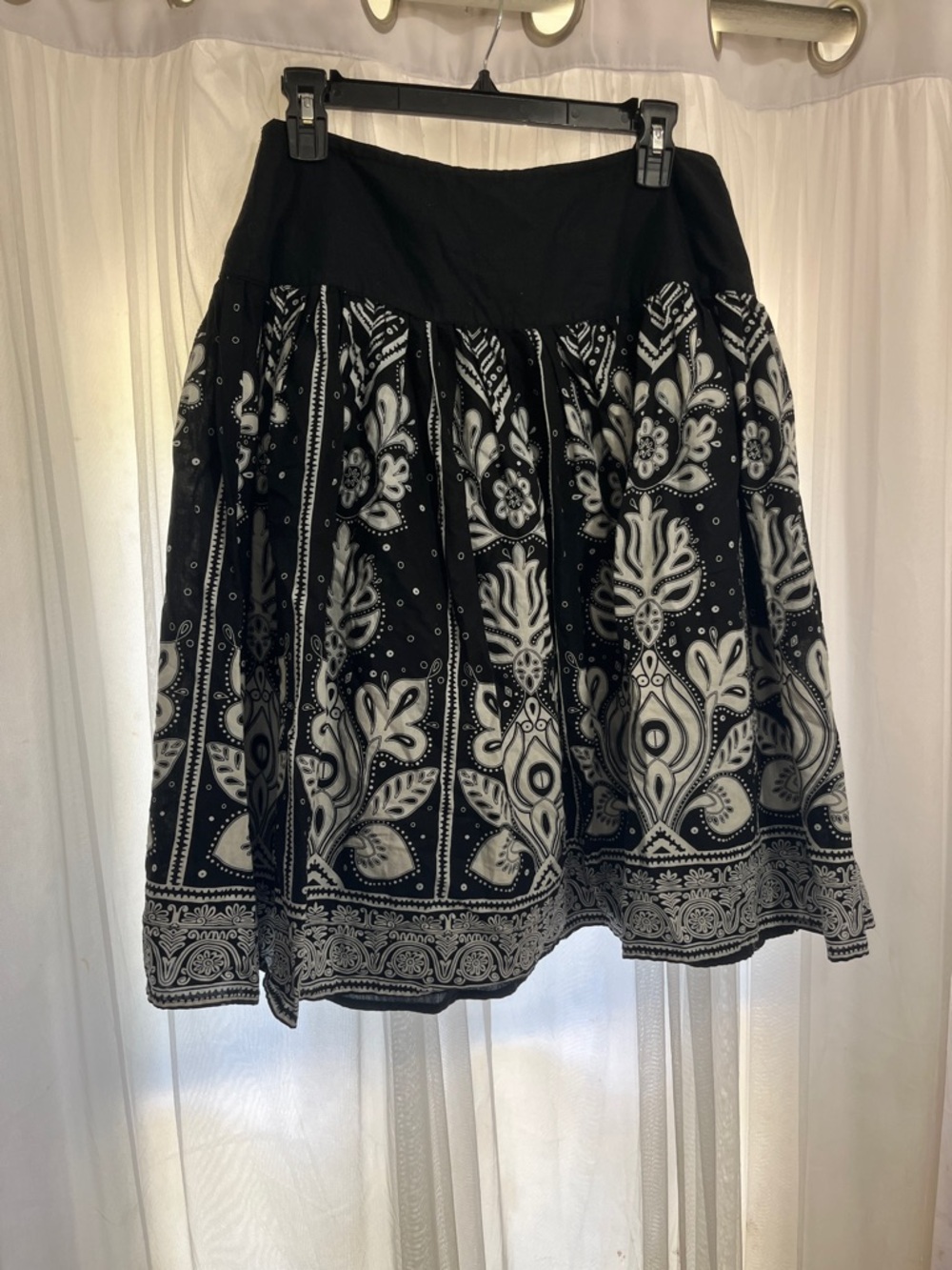 Coldwater Creek Black White Skater Skirt lined cotton midi modest flowing womens